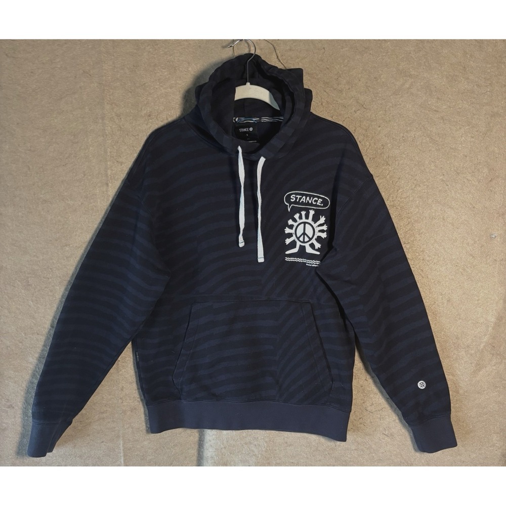 Stance Hoodie Sweatshirt Mens Sz S Black Gray‎ Tiger Stripe Pocket Logo